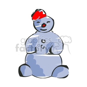 The clipart image features a hand-drawn, stylized representation of a snowman. It has a red hat and a red-coloured feature that could be interpreted as a nose. The snowman has a smiling expression with dark-colored eyes and mouth, and there are buttons or decorations on its body.