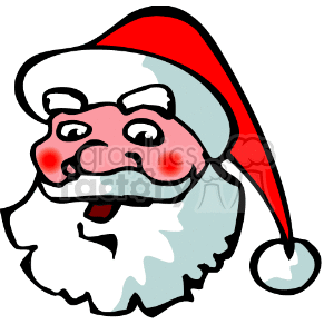 The image is a simple cartoonish clipart of Santa Claus. The character features the iconic red hat with white trim and a white pompom, a white beard, rosy cheeks, and a cheerful expression.