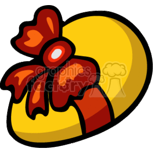 This is a clipart image depicting a stylized golden Easter egg with a red bow. The bow is detailed with a red gem in the center, adding a festive and celebratory flair to the Easter theme.