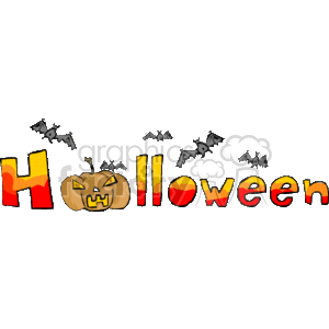 Halloween title with bats flying around it