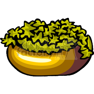The image is a stylized representation of a salad in a bowl. The salad appears to be composed of leafy greens, possibly lettuce, and the bowl has a dual-tone color scheme with shades of brown and yellow, indicative of a possibly wooden or earthenware material.