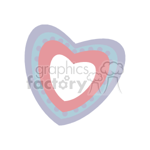 The clipart image depicts a series of layered hearts in shades of blue and pink. The hearts are arranged in a way that creates a sense of depth, with a larger blue heart in the back, a medium-sized pink heart in the middle with polka dots, and a smaller white heart at the center.