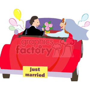 just married car with balloons