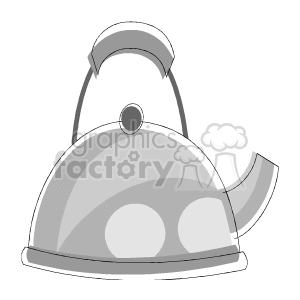 This image shows a clipart of a silver or gray teapot (or kettle) with a curved handle and spout, typically seen in a kitchen setting as a household item.