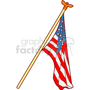 The image is a clipart representation of the flag of the United States of America, often referred to as the American flag. The flag is depicted on a flagpole, with a gold-colored finial at the top. The flag itself shows the characteristic design with stripes in red and white and a blue field in the upper left corner, adorned with white stars.