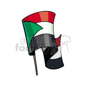The clipart image depicts a waving flag with the color scheme of red, white, black, and green which are the colors of the flag of Sudan.