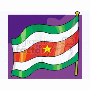 The clipart image shows a stylized depiction of the national flag of Suriname. The flag has horizontal bands of green, white, and red, with a yellow five-pointed star centered on the red band.