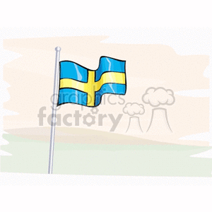 The clipart image depicts the flag of Sweden, which consists of a blue field with a yellow or gold Nordic cross that extends to the edges of the flag. The background appears to be a stylized representation of a landscape, possibly suggesting the outdoors or nature, with pale colors and simplified shapes.