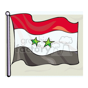 The clipart image shows a stylized version of the Syrian flag. It consists of three horizontal bands of red, white, and black, with two green stars in the center on the white band.
