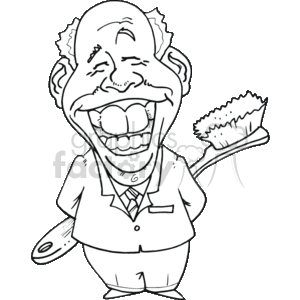 The clipart image depicts a caricature of a man, likely a dentist, with an exaggerated smile showing large teeth. He is wearing a professional attire which includes a jacket and a tie, and is holding an oversized toothbrush.