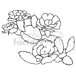 The clipart image features a collection of succulent plants with thick, fleshy leaves, and among them are blooming flowers. The plants depicted have a robust, hardy appearance common to succulents, which are adapted to arid climates.