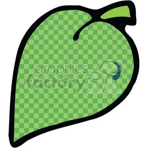 The image shows a stylized illustration of a green, pointed leaf. It features a checkered pattern texture and has a small stem or petiole at the top.
