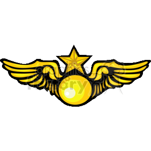 The image features a stylized pilot badge, also known as pilot wings. The clipart includes a central circular insignia with a star on top, flanked by two extended wings on either side, commonly associated with aviation professionals.