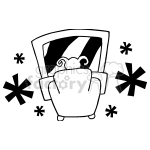 This clipart image depicts a person relaxing in an armchair, watching a television set. There are no detailed features shown for the person, as they are represented as a simple outline with just the top of their head and their feet visible. The television is also stylized with a basic shape, and there are decorative elements around the design that suggest the ambient effect of the television screen. It communicates a sense of leisure or downtime.