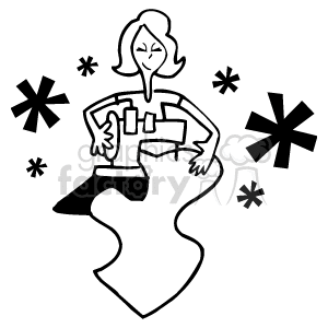 In the clipart image, there is a stylized person sewing with a sewing machine. The individual is depicted with a simplified and abstract design, and there are decorative elements around them that resemble stars or flowers.