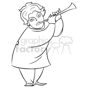 The image is a black-and-white clipart of a man playing a flute. He seems to be standing and is actively engaged in playing the instrument. The style is cartoonish and simple, with minimal detail but clear depiction of the activity.