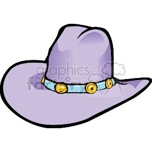 This clipart image features a stylized purple cowboy hat. The hat has a decorative band around the crown with yellow circular elements, possibly meant to be conchos. 