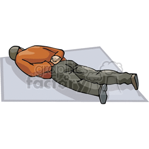The clipart image depicts a person lying on the ground. The individual is wearing an orange top, which is often used to represent a prison uniform, and green pants. The person's hands appear to be behind their back, suggesting that they may be handcuffed, which aligns with the themes of arrest and criminal activity implied in the keywords.