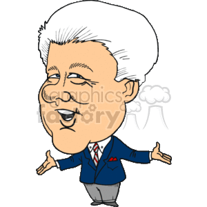 The clipart image shows a caricature of a male figure with attributes that suggest he is intended to be a representation of a political figure. He has white hair, is wearing a suit with a red tie and a flag lapel pin. The image is designed in a humorous, exaggerated style typical of political caricatures, with elements meant to emphasize certain features playfully.