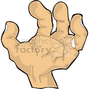 This clipart image features a hand gesture with all fingers partly curled inward as if mimicking a claw or grasping something. It could represent a concept or emotion such as gripping, clawing, or a hand language gesture.