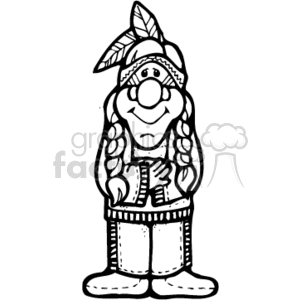 The clipart image shows a cartoonish representation of a Native American chief. The character is wearing a headdress with feathers, has braided hair, and is dressed in clothing that includes fringed pants and a jacket with a design common in the portrayal of Native American attire in popular media.