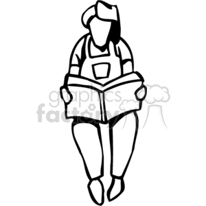 black and white outline of a person reading a book 