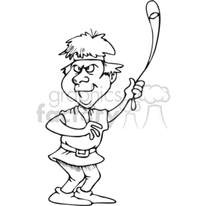 This clipart image depicts a cartoon of a young man who appears to be a shepherd, indicative of the biblical character David from the story of David and Goliath. He's holding a sling, a tool used for throwing stones, which is a key element in the biblical narrative where David defeats the giant Goliath. The character is drawn in a stance that suggests he is preparing to use the sling.