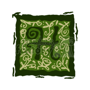 The clipart image shows a stylized letter H in a decorative font or calligraphy style. The letter is within a box that has a rough border, giving it a somewhat organic or artistic look. The background of the box is green, and the letter and decorative elements surrounding it are in a lighter, contrasting color, possibly white or cream. The design includes swirls and leaf-like embellishments around the letter.