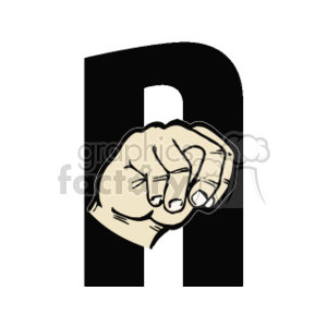 The clipart image shows a hand making a sign with fingers and thumb, which appears to represent the letter N from the American Sign Language (ASL) alphabet. The hand is placed against a background that resembles a letter from the English alphabet.