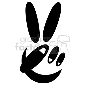 The image is a black and white clipart representation of a hand displaying the peace sign. The two extended fingers are stylized to resemble rabbit ears, adding a playful twist to the symbol.
