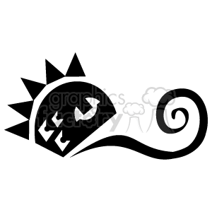The clipart image depicts a stylized, abstract representation of a lizard. Key features include a spiky crest, a curled tail, and a simplified body shape.