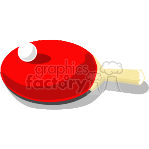 The clipart image depicts a red ping pong (table tennis) paddle with a white ball resting on its surface.