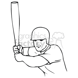 The clipart image displays a simplified depiction of a baseball player ready to swing a bat. The player is wearing a helmet and a uniform typical of the sport, and it captures the moment just before the bat makes contact with a ball.