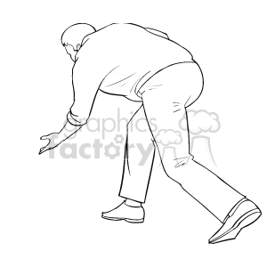 The clipart image depicts a person in the middle of a bowling motion, having just released the bowling ball towards the pins. The bowler is depicted in a typical bowling pose with one leg extended backward for balance and the other bent forward, and the arm that threw the ball is also extended in the direction of the ball's travel.