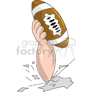 The clipart image depicts a cartoon-style illustration of a hand gripping a football. The football is depicted in the traditional American style, with laces on its upper part. The hand is coming up from a broken surface, suggesting the power or action of breaking through a barrier with the football raised triumphantly.