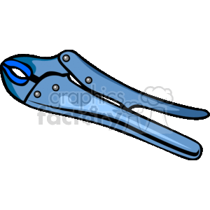 This clipart image depicts a pair of locking pliers, commonly known as vise grips. The pliers have an adjustable mechanism which allows them to lock onto an object, holding it securely without continuous pressure from the user.