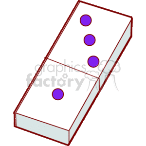 The clipart image depicts a single domino piece with a total of five dots – three on one end and two on the other end. The dots are colored purple, and the domino appears to have a white body with a red outline.