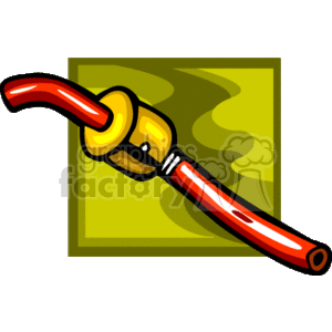 The image shows a stylized clipart illustration of a fuel filter, which is a component found in vehicles. The fuel filter is depicted with a red intake or output pipe, a yellow filtering component, and fittings or clamps for connection.