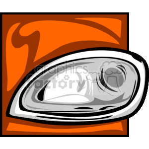The image shows a stylized representation of a car headlight. It's a clipart image with a simple design, featuring the headlight in a grey and white color scheme set against an orange and black background.