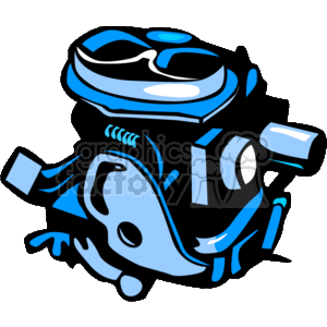 The clipart image depicts a stylized version of a carburetor, which is a component in internal combustion engines that mixes air with a fine spray of liquid fuel.