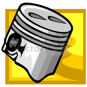 The clipart image shows a stylized illustration of a car engine piston. The piston appears to be metallic with contour lines indicating its cylindrical shape and features such as the piston rings.