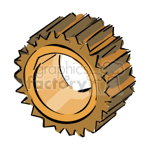 The clipart image depicts a single gear, which is a common component in machinery and vehicles. It appears to be a stylized representation of a cogwheel with teeth used to transmit torque in mechanical devices.