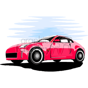 The clipart image shows a stylized red sports car. The car is depicted in profile view, with black lines suggesting motion in the background indicating that the car is moving at a high speed.