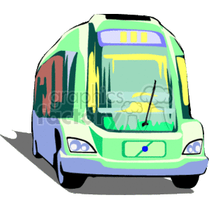This clipart image depicts a colorful bus, a form of public land transportation. There are no trucks visible in the image.