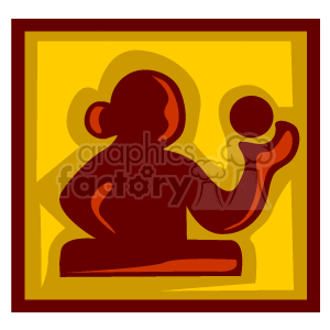 This clipart image features a stylized representation of the astrological sign Virgo, which is part of the zodiac. The image shows an abstract figure that appears to be seated, holding an object that could be interpreted as a celestial sphere or symbolically representing the Maiden or virgin associated with Virgo. The figure is set against a square background that seems to have a border, and the colors used are shades of red, yellow, and brown.