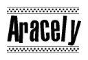 The image contains the text Aracely in a bold, stylized font, with a checkered flag pattern bordering the top and bottom of the text.