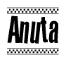The clipart image displays the text Anuta in a bold, stylized font. It is enclosed in a rectangular border with a checkerboard pattern running below and above the text, similar to a finish line in racing. 