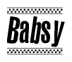 The image contains the text Babsy in a bold, stylized font, with a checkered flag pattern bordering the top and bottom of the text.