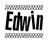 The clipart image displays the text Edwin in a bold, stylized font. It is enclosed in a rectangular border with a checkerboard pattern running below and above the text, similar to a finish line in racing. 