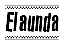 The clipart image displays the text Elaunda in a bold, stylized font. It is enclosed in a rectangular border with a checkerboard pattern running below and above the text, similar to a finish line in racing. 